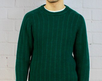 Mens Vintage 80s 90s Green Chunky Knit St. John's Bay Fishermans Sweater