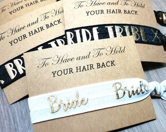Bachelorette Party Favors | Black + Gold Bride Tribe Hair Tie Favor | To Have & To Hold Your Hair Back Favor | Bachelorette Hair Tie Favor