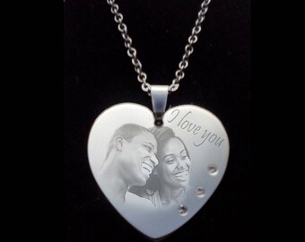 RHINESTONES to be engraved with your photo Heart Locket