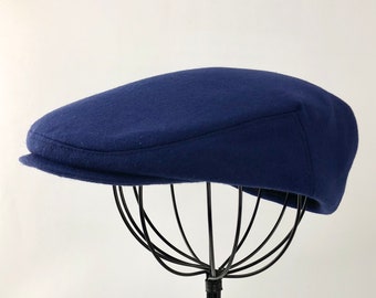 Bright Navy Wool Men's Sixpence Jeff Hat - Flat Jeff Cap, Ivy Cap, Driving Cap for Men, Women, and Children