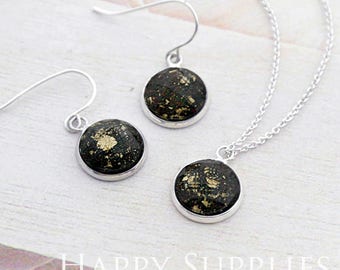 10pcs Black Clear 12mm (FDC25) Crystal Faux Druzy Gold Foil Resin Cabochons