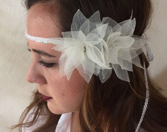 Lotus Flowers Bridal Headband, Bride Ivory Hair Piece, Ivory Headband, Brides Headband, Cream Brides Headband
