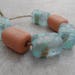 Handmade Lampwork Beads, Glass Beads, Etched Blue and Peach
