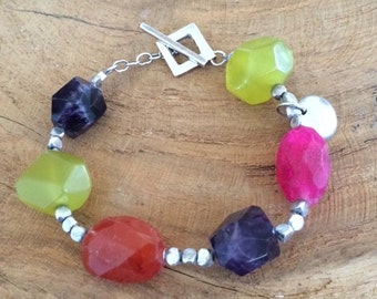 Green Jade Bracelet | Thai Hill Tribe Silver Bracelet | Amethyst Bracelet | Carnelian Bracelet | Chalcedony Bracelet