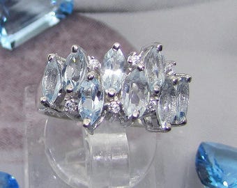 Silver knuckle ring and Sky Blue Topaz size 52