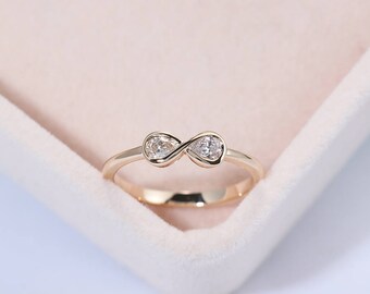 Pear Shaped cut diamond Infinity Engagement Ring Bridal Dainty Minimalist Simple Alternative Wedding ring Delicate Drop Promise Anniversary