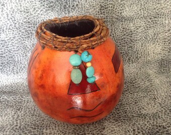 Southwestern Geometric Gourd Vase