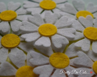 Daisies, White and Yellow Felt Daisy Spring Flower Shape Packs,Pretty Die Cuts Floral Craft Embellishments