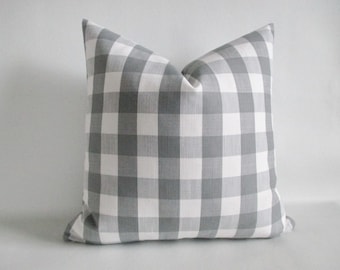 Pillow Cover Buffalo Check Woven Plaid Grey & White Both Sides Zipper