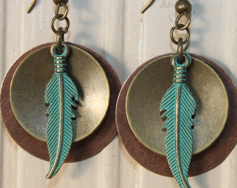 Turquoise Copper Earrings, Mixed Metal Earrings, Boho Earrings, Boho Jewelry, Bohemian Jewelry, Bohemian Earrings, Gift for her, Gift