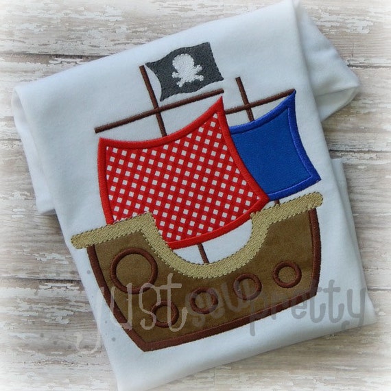 Pirate Ship Embroidery Applique Design