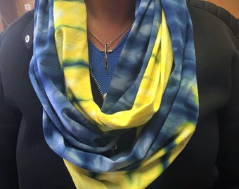 Infinity Scarf-Cotton Jersey Scarf-Tie Dye Scarf-Indigo Blue and Citrus Yellow OR Pick your two colors