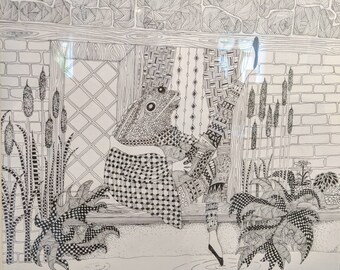 Zentangle wall art picture animal toad in the hole.