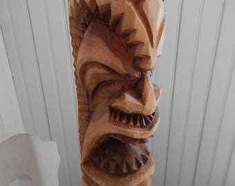 Hand Carved Wood Tiki God Statue - Rustic Island Tiki God - Tropical Island Decor - Rustic Hand Carving - Hawaiian South Pacific Island Tiki