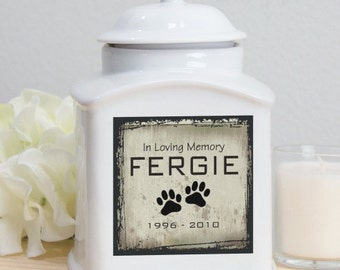 Personalized Ceramic Pet Urn, pet memorial, dog memorial, pets, ceramic, memorial, personalized, cremation, white, memorial gift -gfyU245316