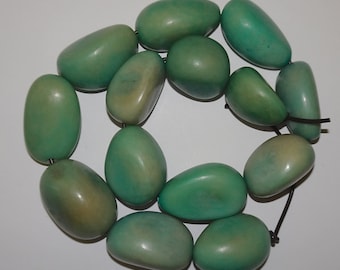 Pale Blue Strand, 14 Tagua Nuts, Vegetable Ivory, EcoBeads, Tagua, Natural, Organic Seeds