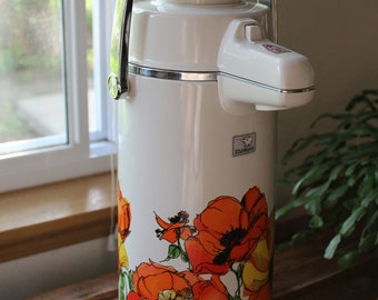 Zojirushi Air Pot 2.23L Orange Floral Coffee Carafe Thermos Pitcher (1970s) - Vintage Drinkware