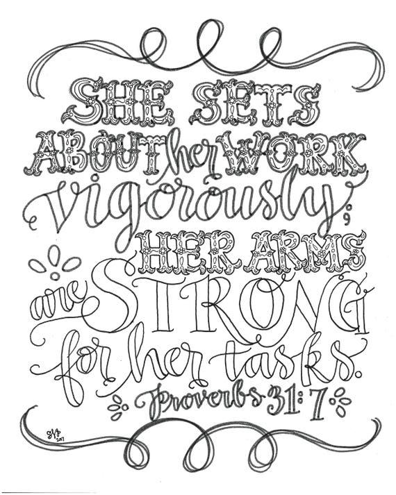 Adult Coloring Page Proverbs 31:7 She Sets About Her Work