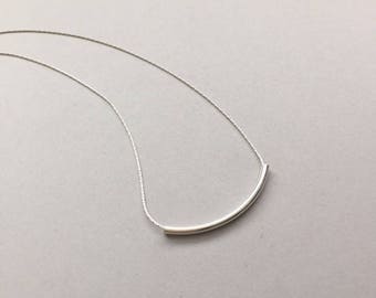 Silver Tube Necklace, Silver Curved Tube, Simple Everyday Layering Necklace, Minimalist Jewelry, Dainty Tube Necklace, Bridesmaid Gift Idea