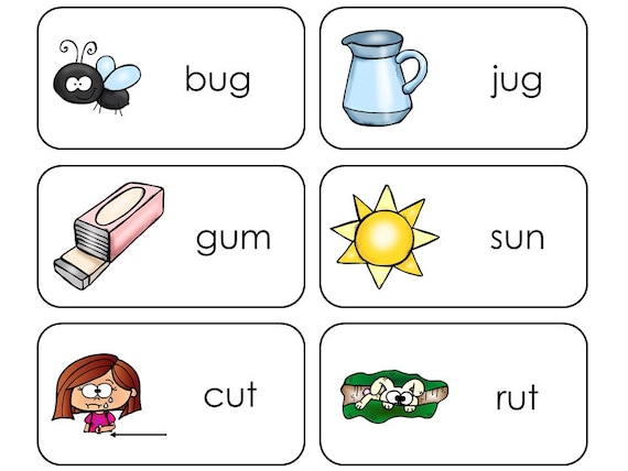 20 Letter 'U' CVC Picture Word Flashcards. Preschool