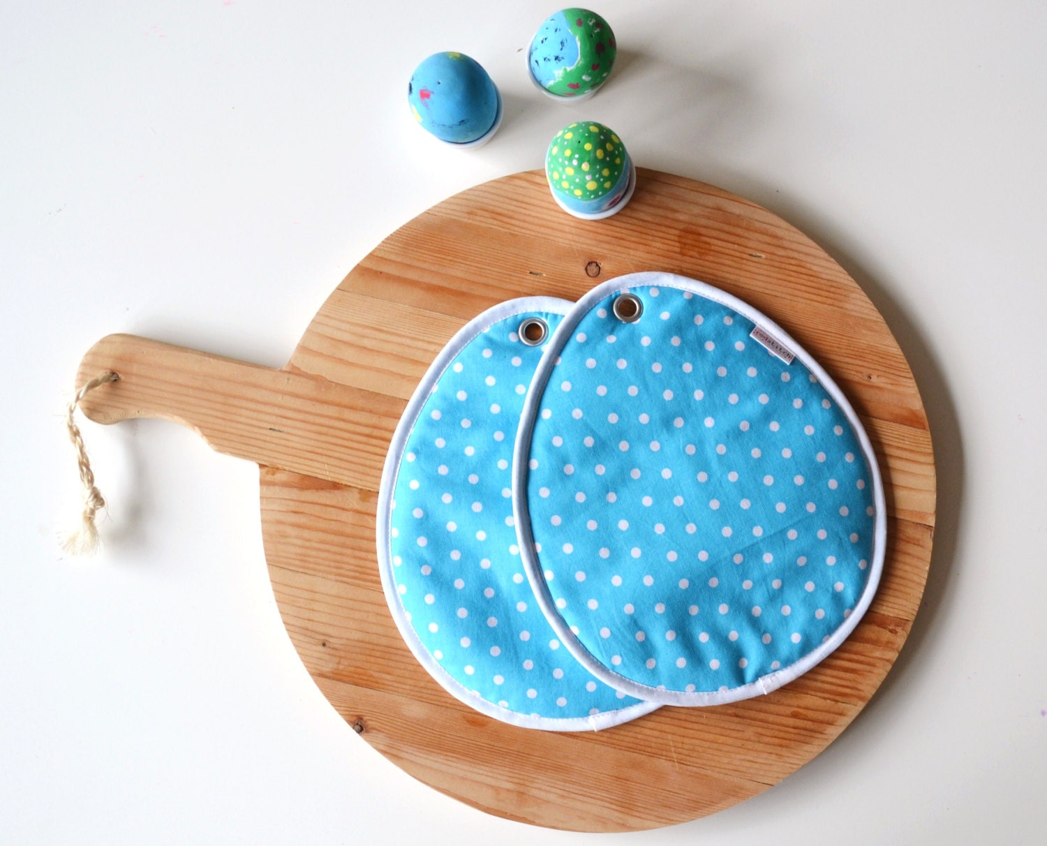 easter egg potholders polkadot turquoise kitchen potholders