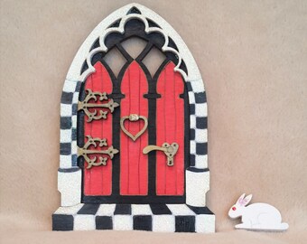 Alices adventures in Wonderland Inspired wall decor. 3D Gothic Fairy Door. Miniature Magical doorway. Mythical decoration. Wooden wall decor