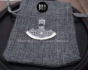 Obereg, charm, talisman, amulet "Axe of Perun" silver 925,runes,men's pendant