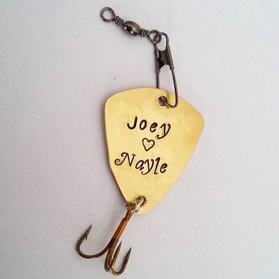 Items similar to Custom Engraved Fishing Lure, Copper Guitar Pick Fishing Lure Gift For Dad