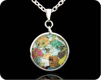 Scottish Geology Pendant - Science Jewellery - Peridotite from Ardnamurchan rock thin section - Geology Jewellery - Geologist Gift - (P42)