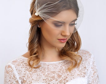 Bandeau Tulle Veil - Bridal Bandeau Veil - Blusher Veil - Ivory, White, Soft White, Blush Pink, 9 inch - Bridal Hair Accessories