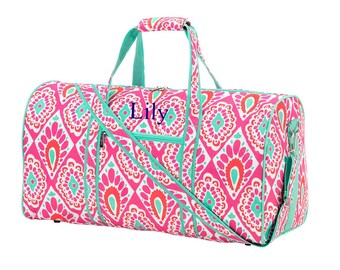 Girls Personalized Gym Bag, Pink Diamond Overnight Duffel Bag, Monogrammed Duffle Travel Bag, Weekend Tote Bag, Girl Personalized Dance Bag