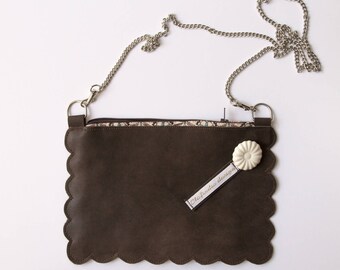 Brown leather clutch shoulder bag