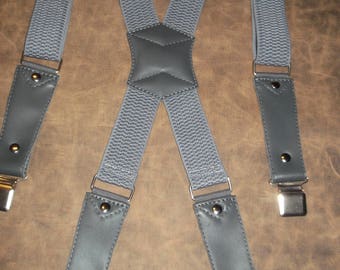 Leather Suspenders. Braces - gray. leather- gray.Handmade.Fits all sizes M-XXXXL.