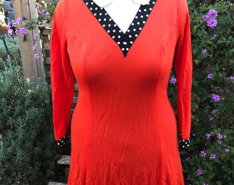 Vintage 1970s orange, black, and white mod mini dress size L