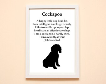 Cockapoo A4 Print, Cockapoo Rhyme, Cockapoo Owner Gift, Cockapoo Art, Gift For A Dog Owner, Dog Rhyme, Dog Poetry, Dog Rhyme Print