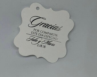 2" Elegante gracias oro plata etiquetas de la boda de la hoja de favores hermosa