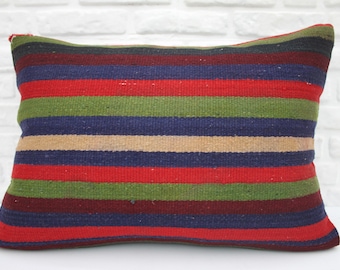 kelim kissen, kilim pillow, 20x28, striped, Turkish pillows, Anatolian, throw, cushion cover, multicolor, handmade, lumbar, pillow, woven 46