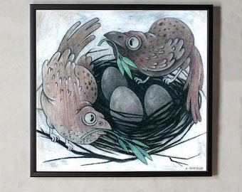 Bird Parents with their Nest and Eggs