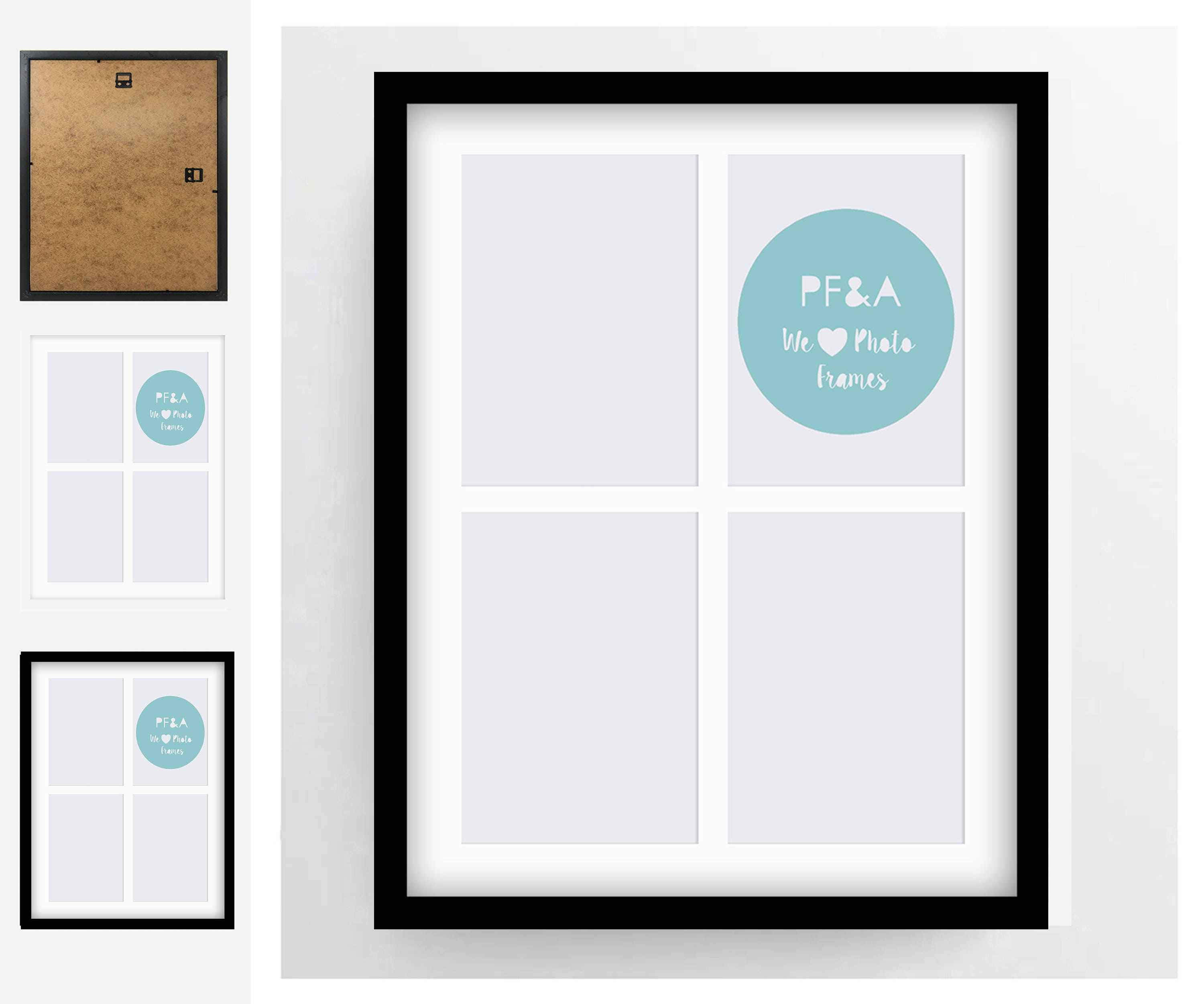 19x15 For X4 8x6 Modern Black White Oxford Multi Aperture Photo 19x15 For X4 8x6 Modern Black White Oxford Multi Aperture Photo Frame With Soft Cream Mount Perspex Window Width 2cm Made In The Uk From
