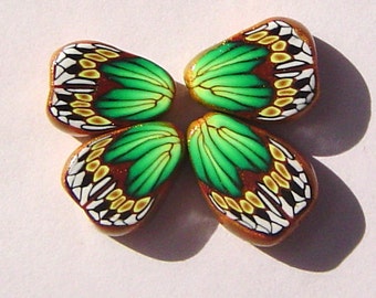 Green Gold Butterfly Wing Handmade Artisan Polymer Clay Beads