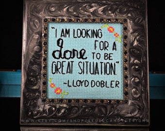 Mini Black & Silver Marbled Framed Cross Stitch - Say Anything - Lloyd Dobler - I Am Looking For A Dare To Be Great Situation