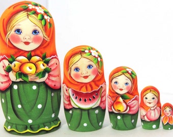 Nesting doll Masha with fruits handmade matryoshka