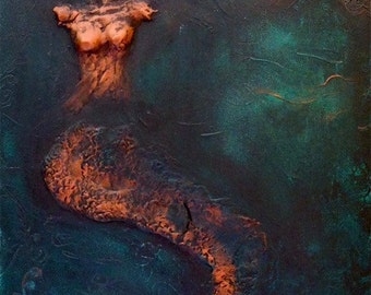 Mermaid. COMMISSION Inspirational Wall Sculpture by Fae Factory Artist Dr Franky Dolan (clay relief canvas painting Mixed Media) {SEE VIDEO}