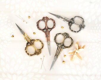 Floral Embroidery Scissors - Small Flower Scissors- Rose Gold Shears - Rose Gold Scissors - Vintage Style Scissors - Gold Vintage Snips