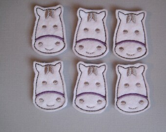 White Felt Machine Embroidered Horse faces - 425