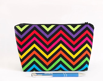 Rainbow Zipper Pouch, Stripe Cosmetic Case, Makeup Bag, Pencil Case, Back to School, Toiletry Bag, Chevron Pencil Pouch, Australian Sellers