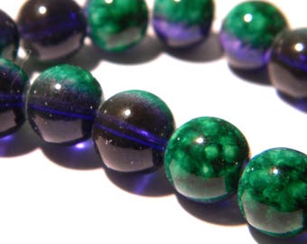 20 glass beads 10 mm - translucent 2 tones-green-purple glass - F194 3 bead