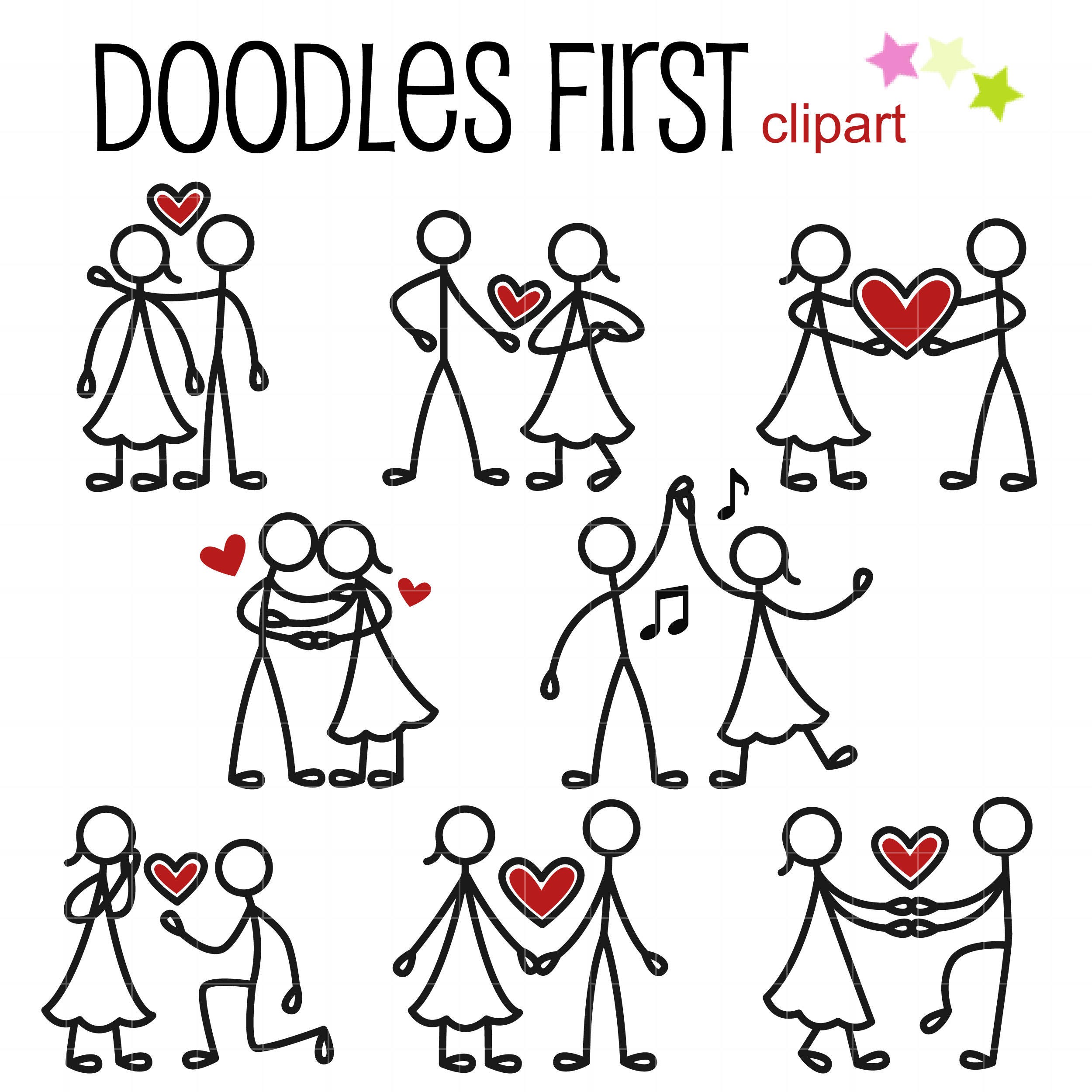 Stick Couple in Love Digital Clip Art for Scrapbooking Card