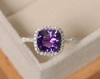 Amethyst ring, engagement ring, sterling silver, gemstone ring amethyst, purple amethyst ring