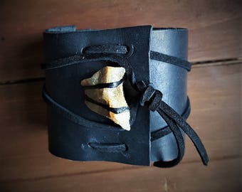 Leather Cuff with Raw Stone/Crysal